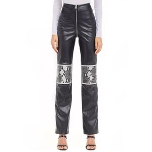 Pleather zip pants with snake skin knees